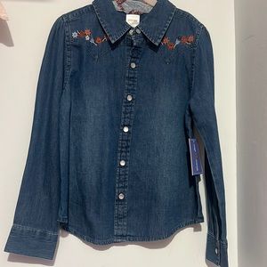 Girls Long Sleeve Embroidered Floral Chambray Button Up Shirt ...